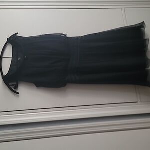 Black waisted chiffon sleeveless dress